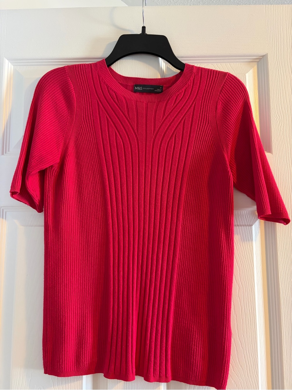 Marks & Spencer Ribbed Short Sleeve Crew Top - Bright Pink